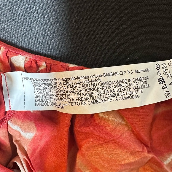 Zara Red Marble Maxi Dress Off Shoulder Tiered Ruffles Lightweight‎ Size M - Picture 6 of 7